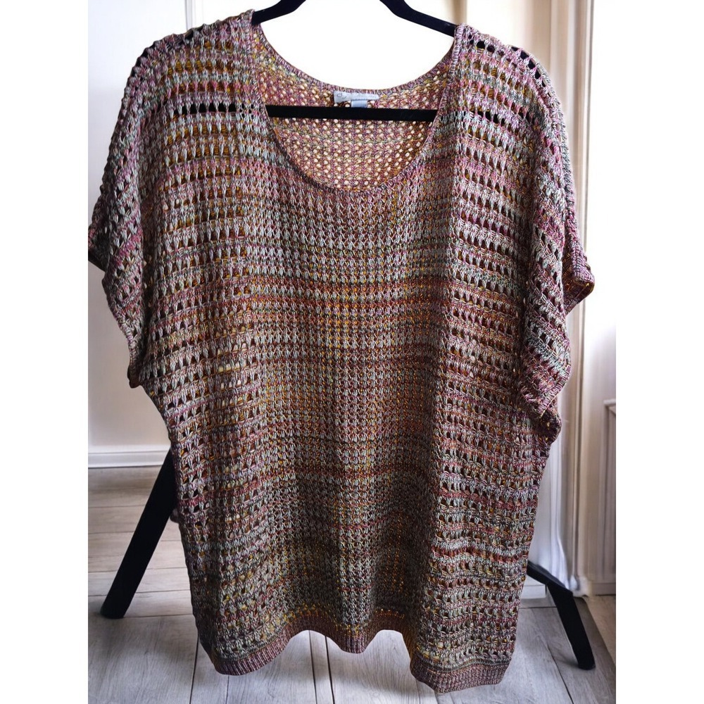 Vintage Dressbarn Sheer Sweater Top Plus Size‎ 2X Multicolor Open Knit Shirt USA